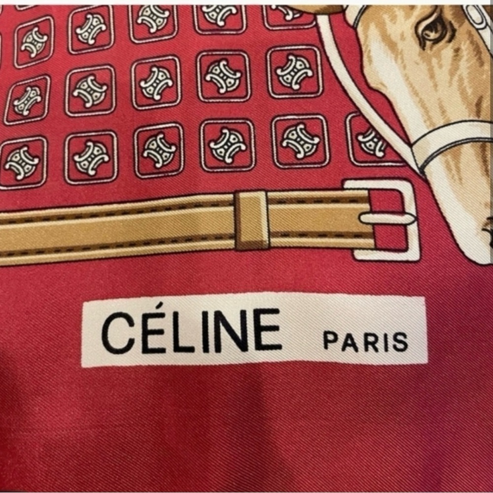 Celine Red And GOLD Equestrian Silk Scarf IN GREAT CONDITION 100% silk- rare - Picture 3 of 3
